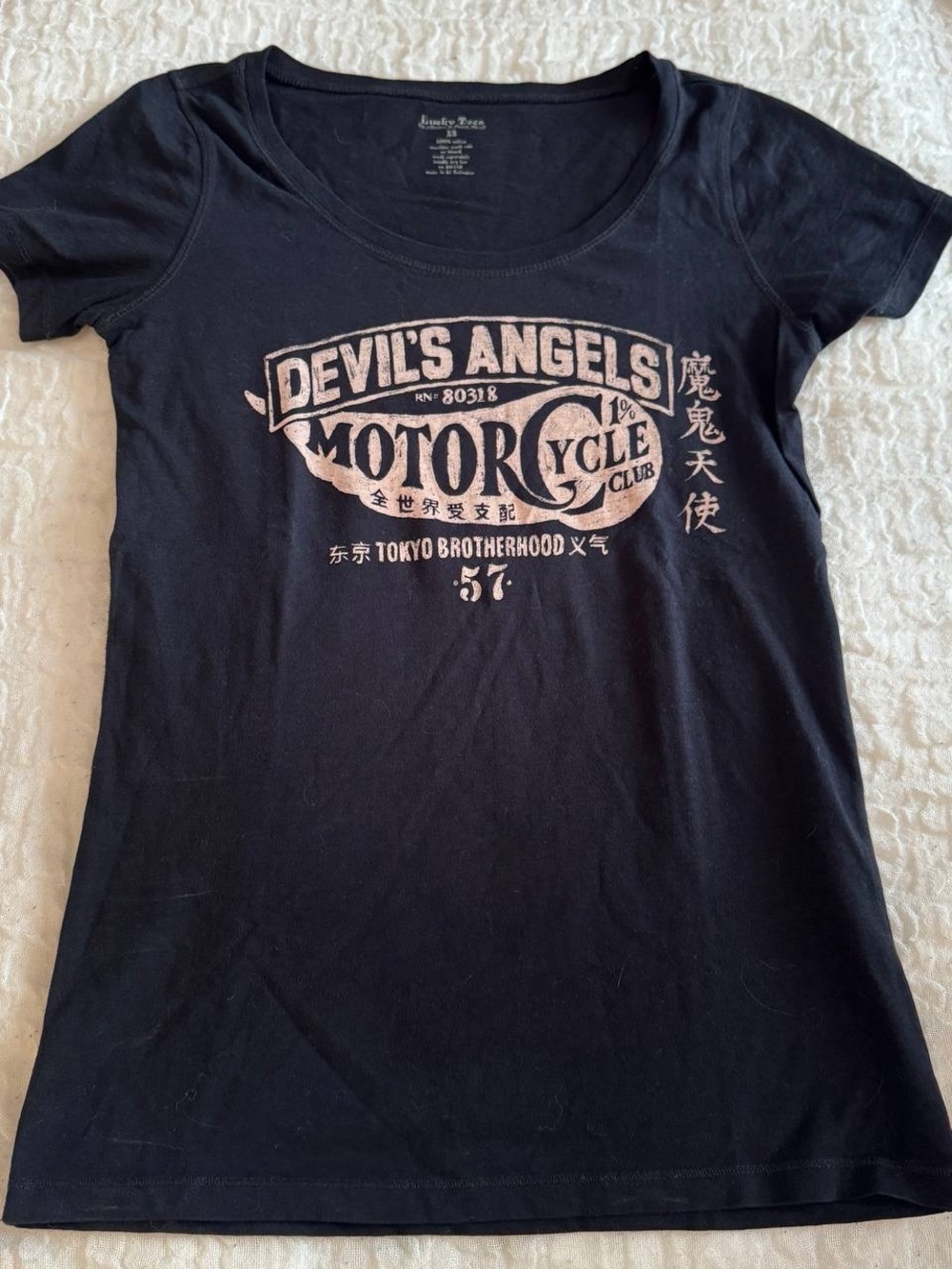 Lucky Brand Women's Black Short-Sleeve 'Devil's Angels' Graphic Tee